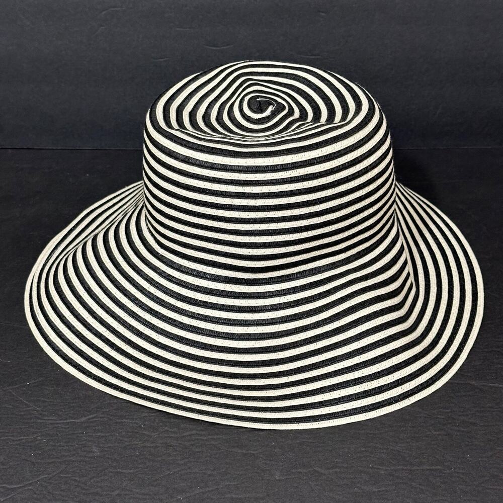 Cost Plus World Market Black and White Striped Wide-Brim Sun Hat